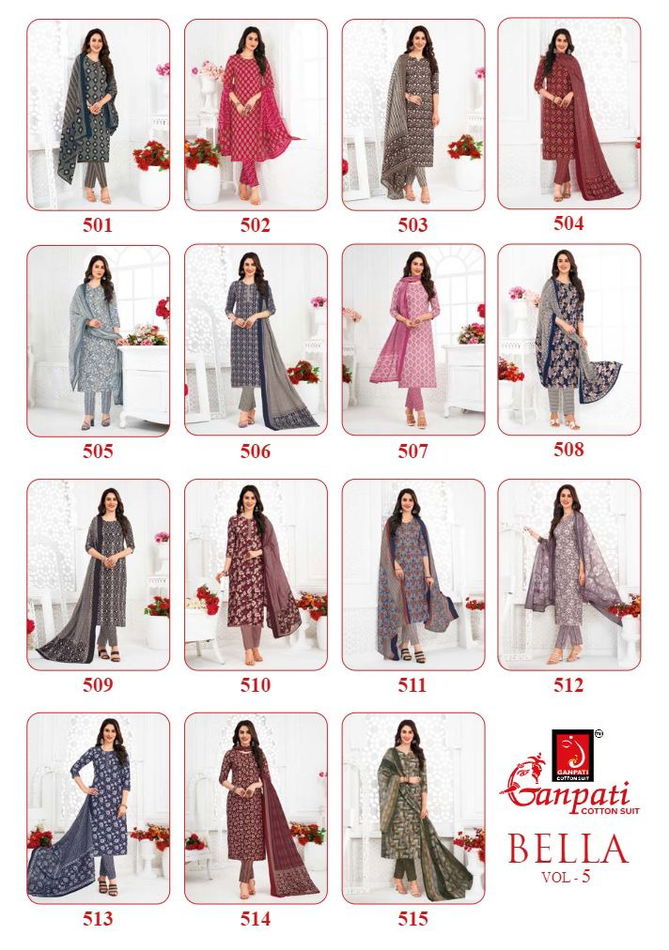 Bella Vol 5 By Ganpati Cotton Printed Kurti With Bottom Dupatta Wholesale Price In Surat